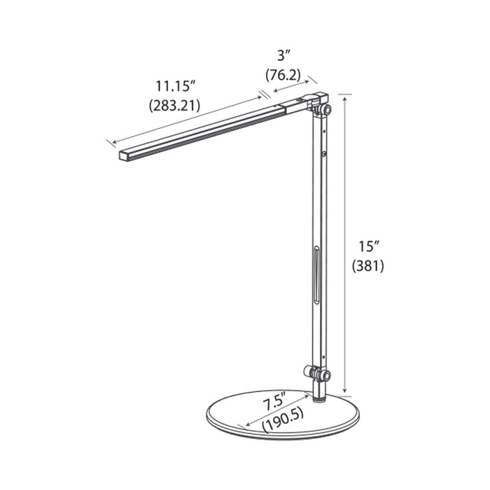 Z-Bar Solo Mini LED Desk Lamp - line drawing.