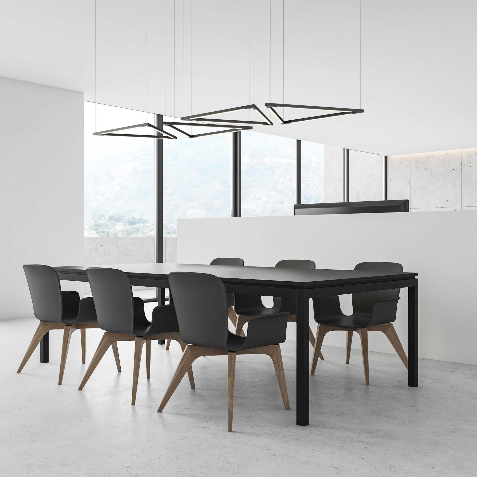 Z-Bar Triangle LED Pendant Light in office.