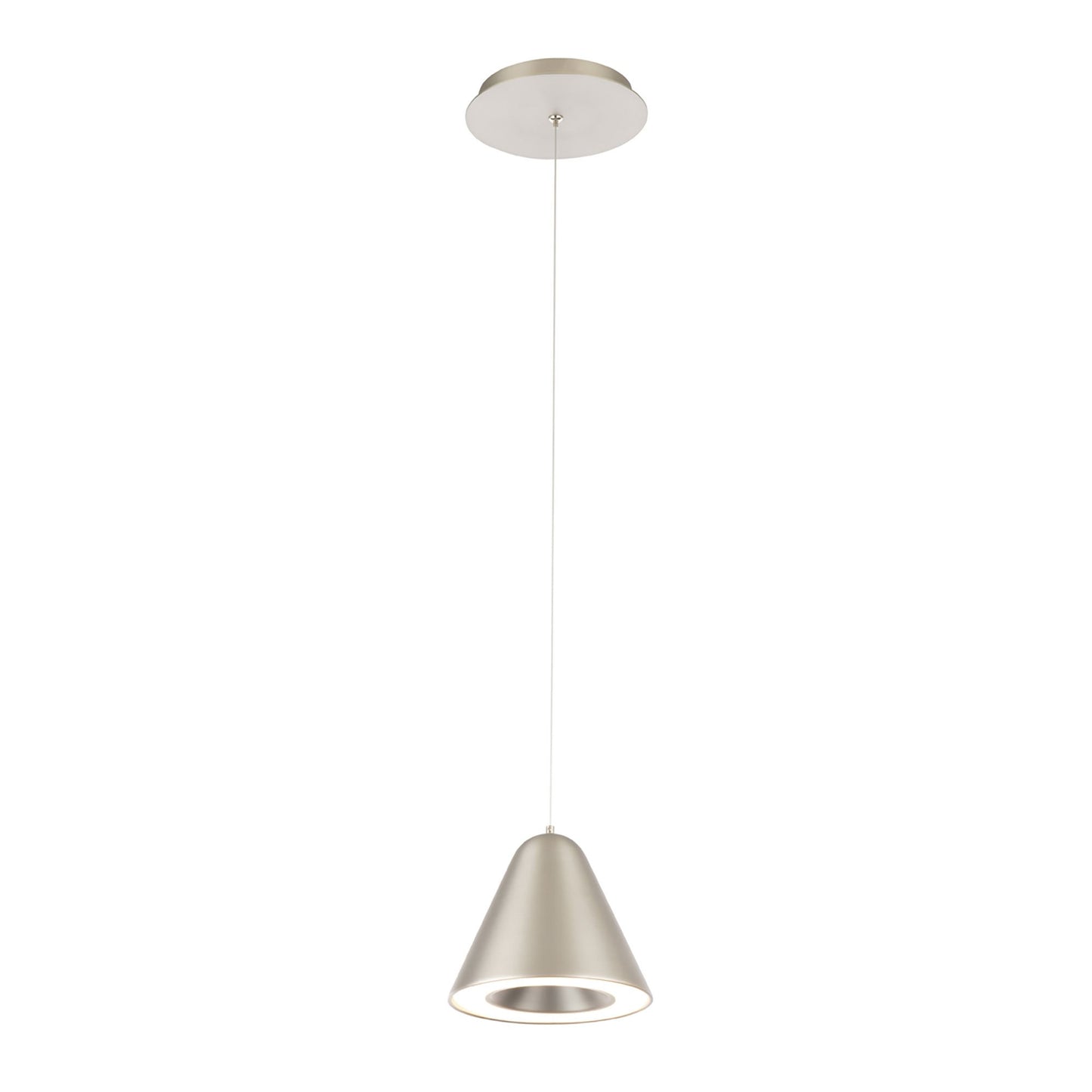 Kone LED Pendant Light in Satin Nickel.