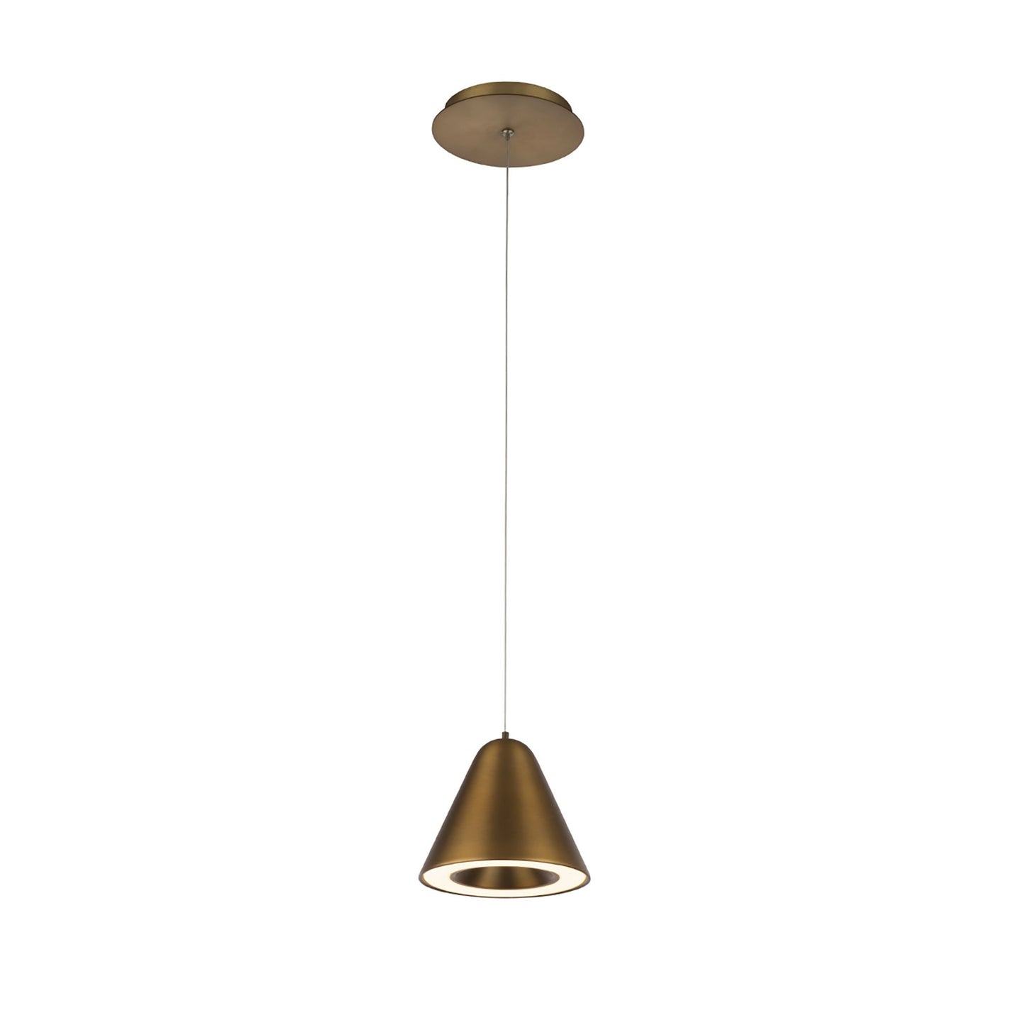 Kone LED Pendant Light in Aged Brass.