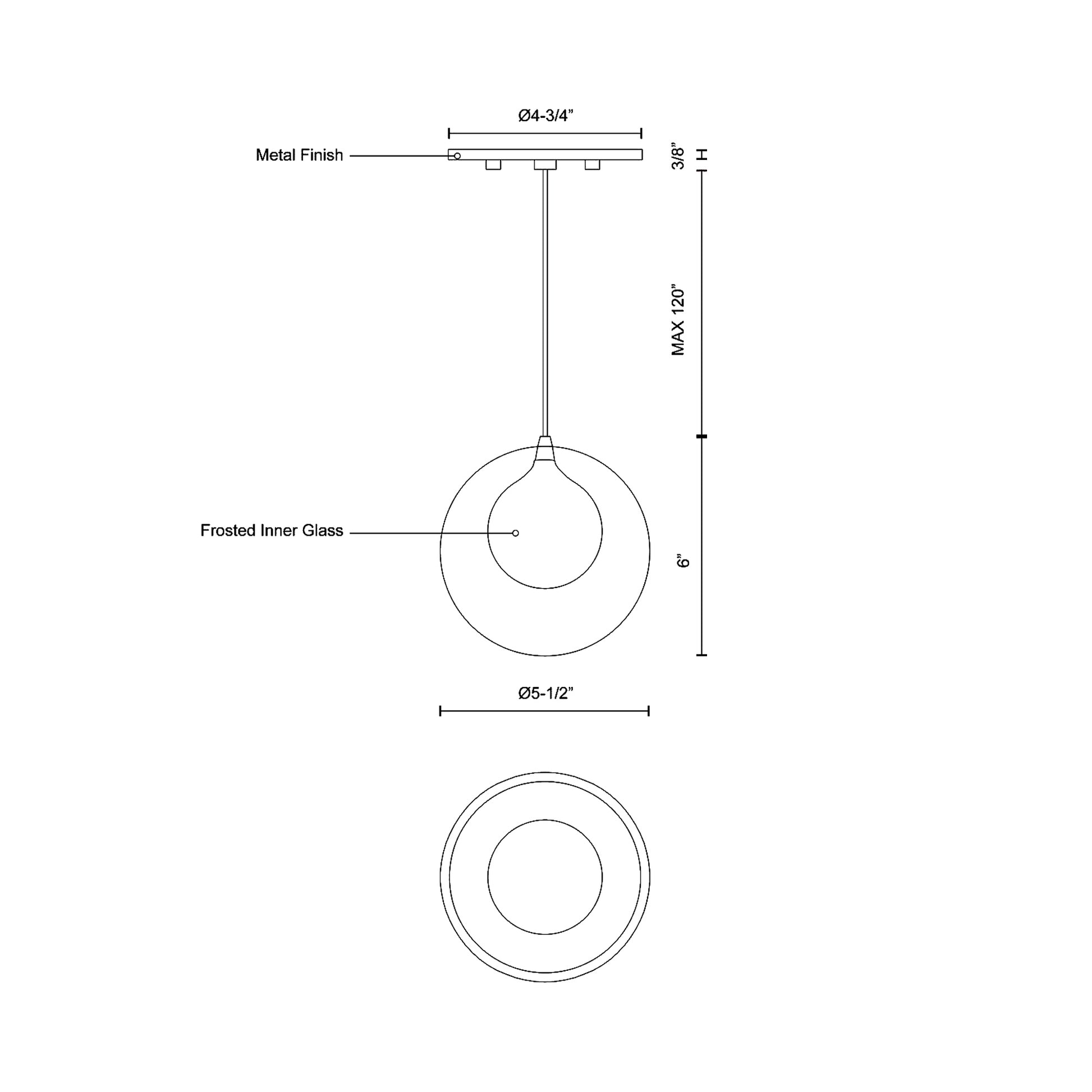 Bolla LED Pendant Light - line drawing.