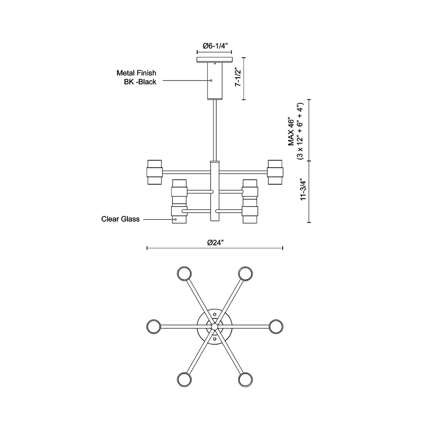 Copenhagen Outdoor LED Pendant Light - line drawing.