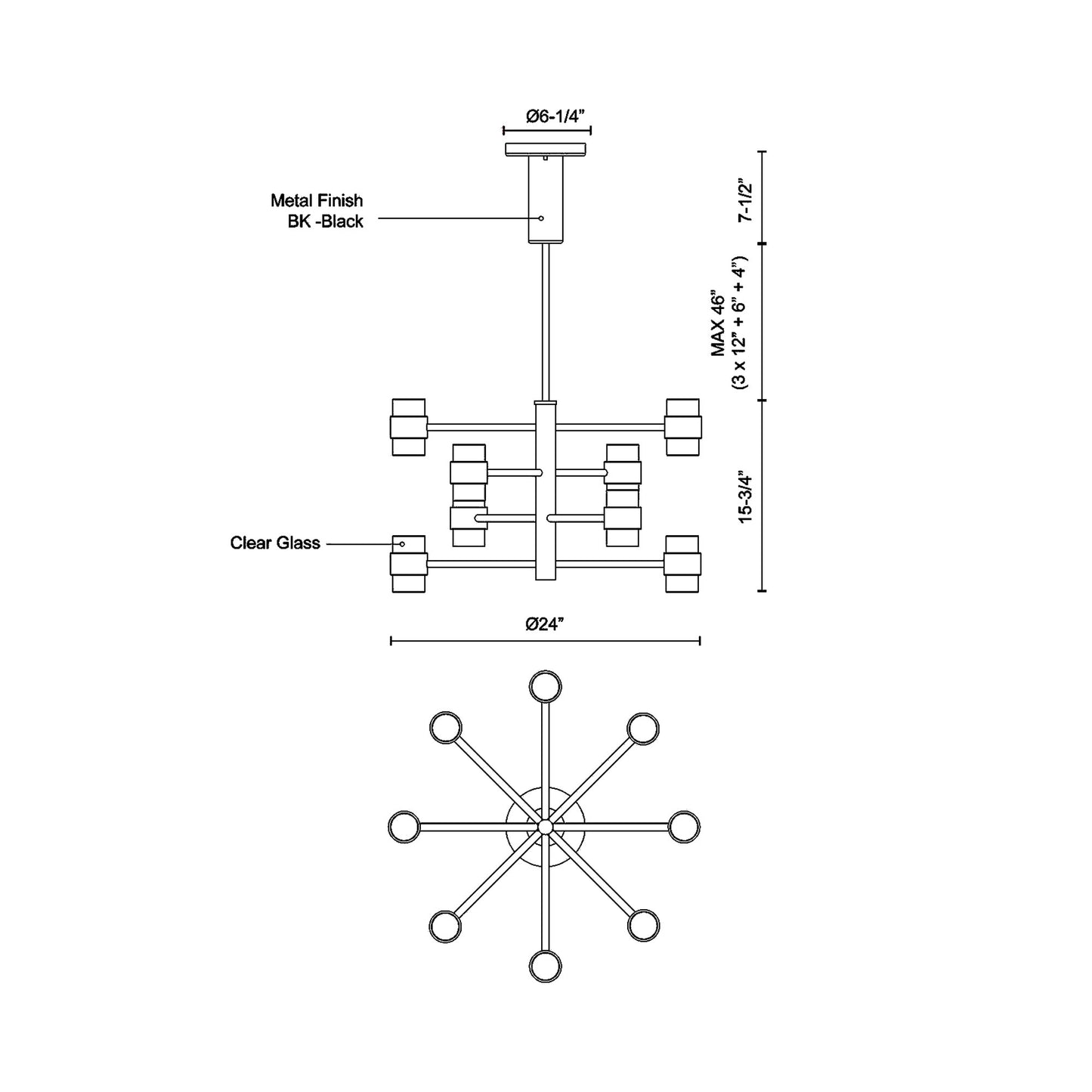 Copenhagen Outdoor LED Pendant Light - line drawing.