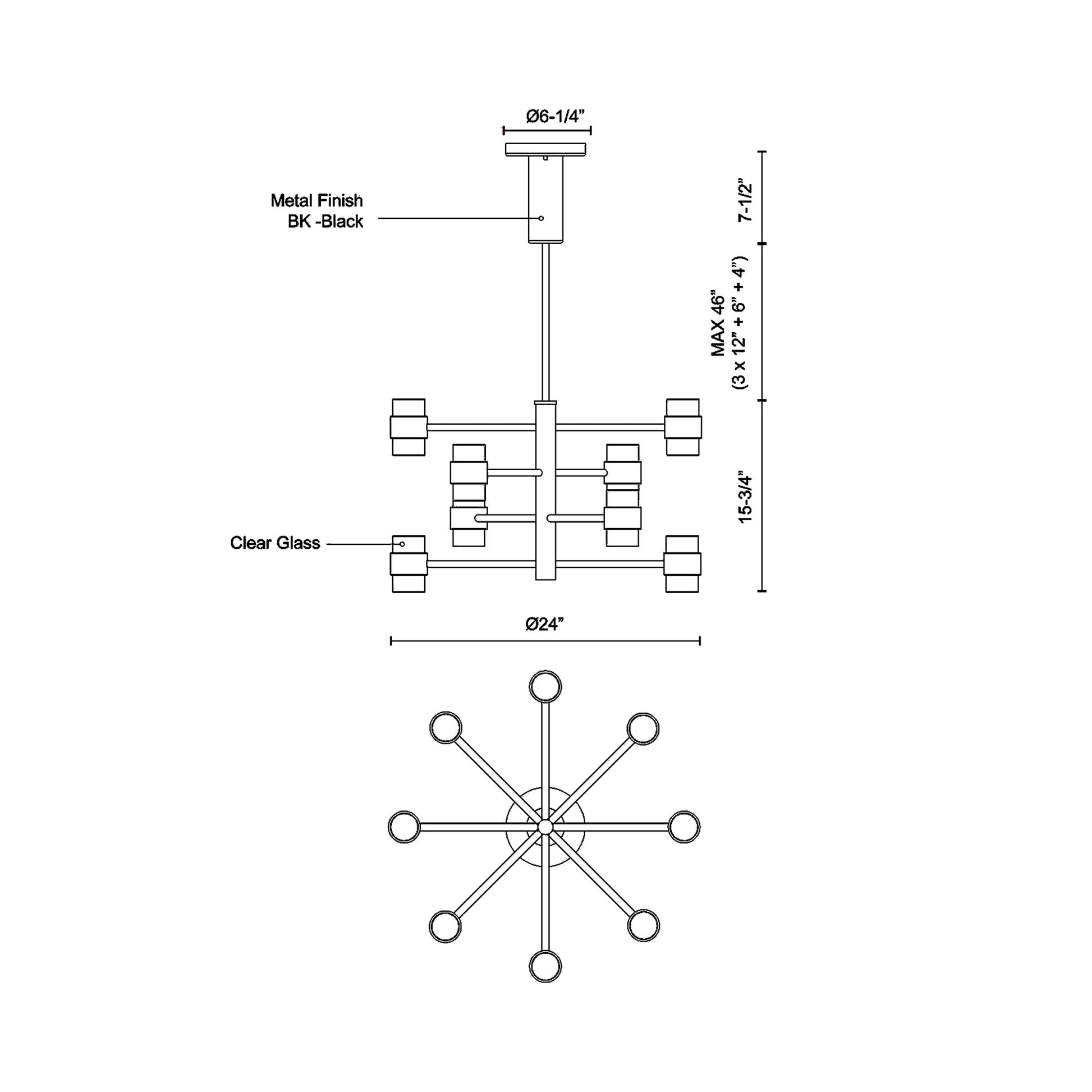 Copenhagen Outdoor LED Pendant Light - line drawing.