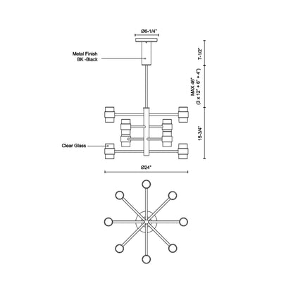 Copenhagen Outdoor LED Pendant Light - line drawing.