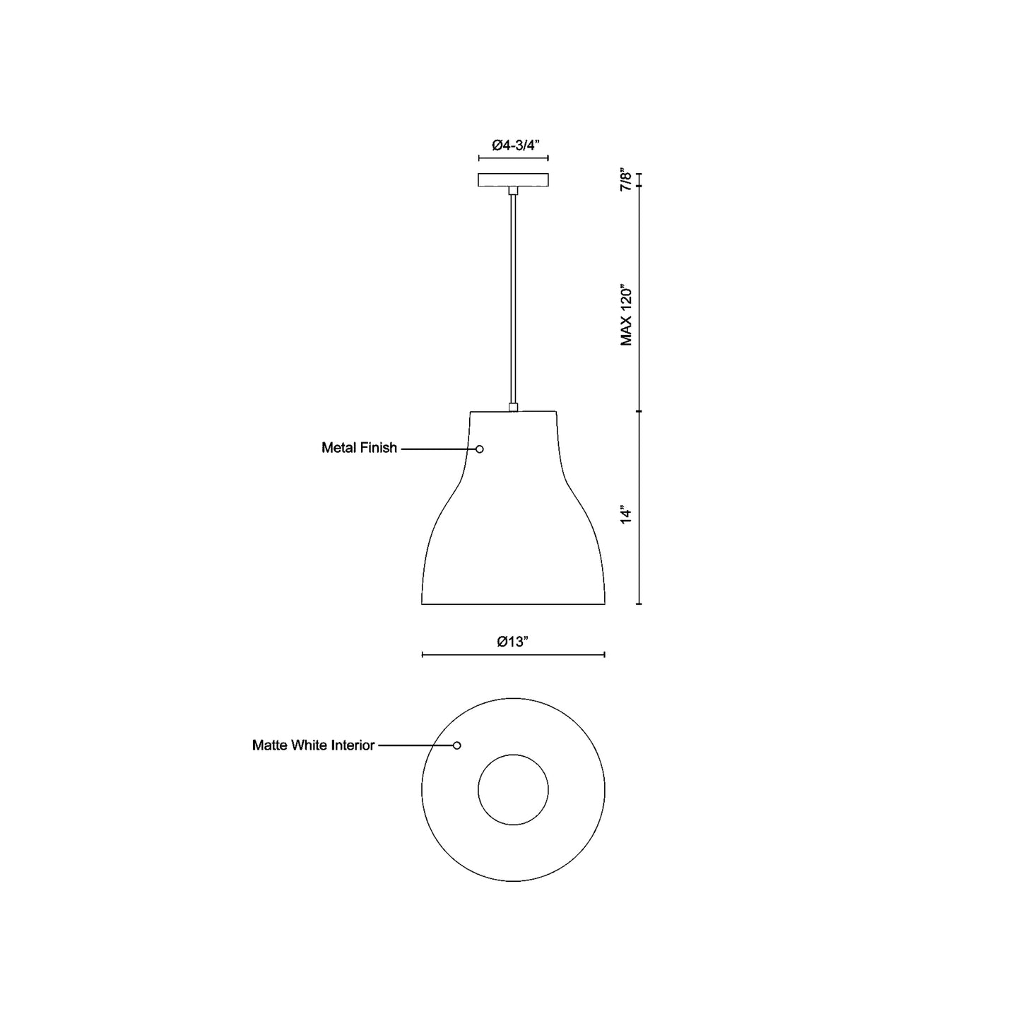 Cradle Pendant Light - line drawing.