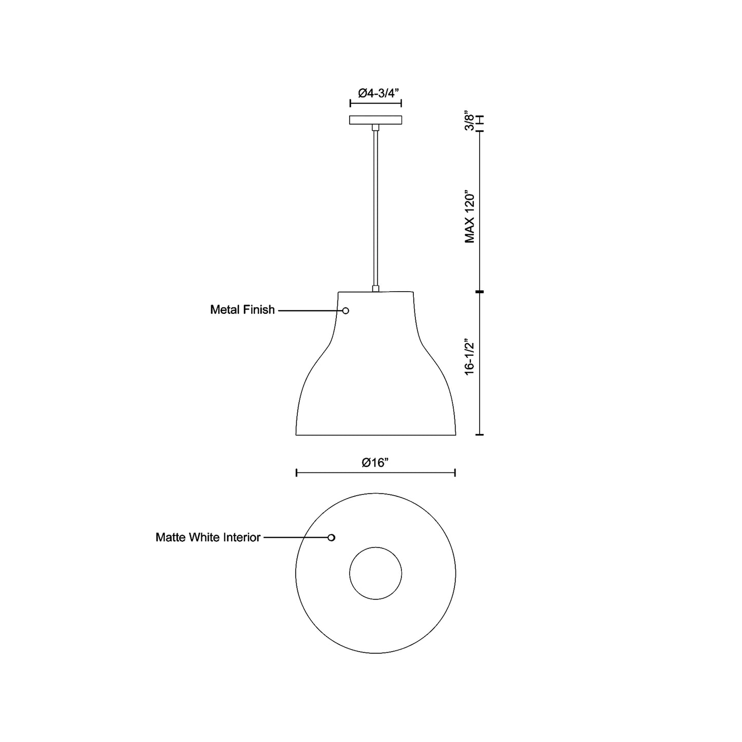 Cradle Pendant Light - line drawing.