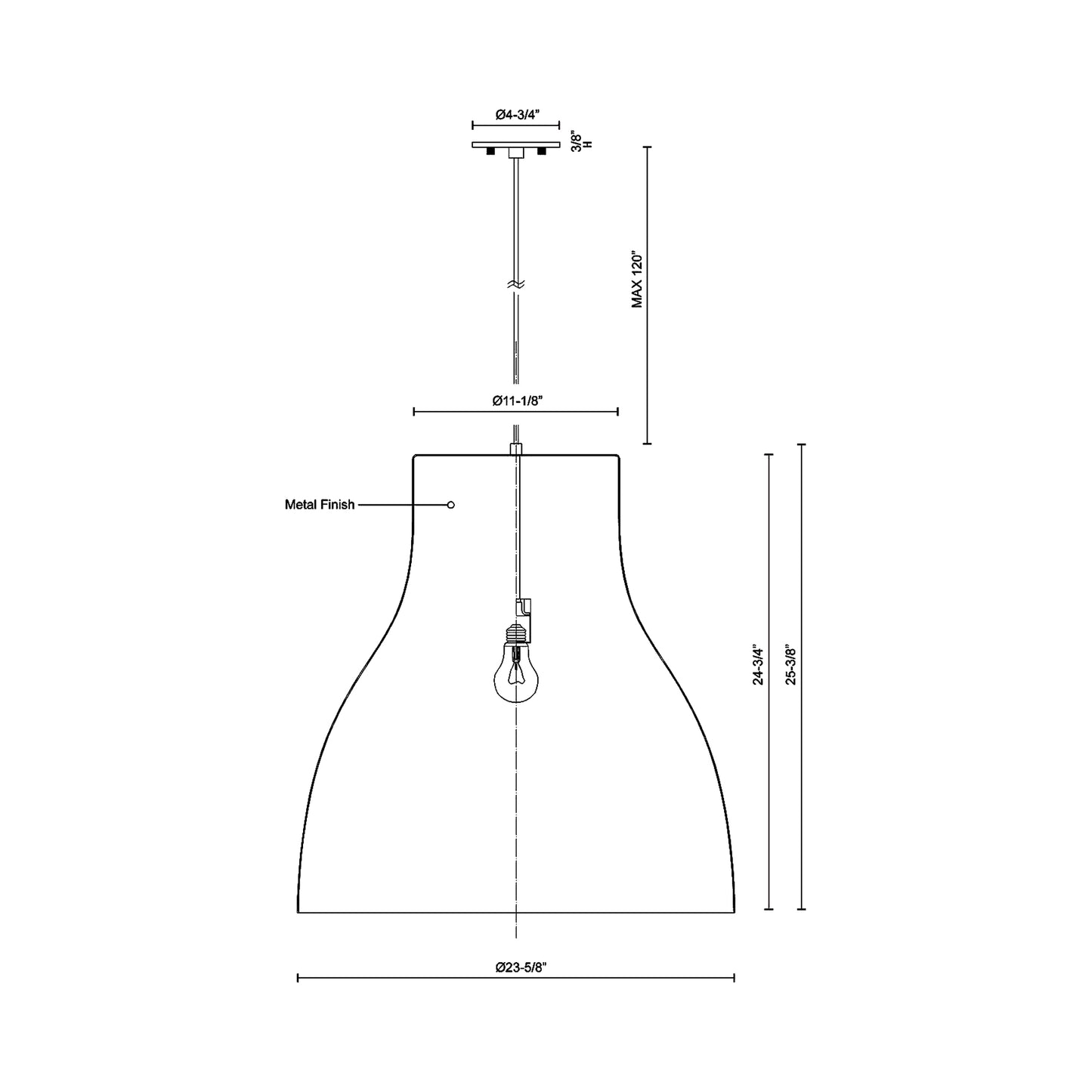 Cradle Pendant Light - line drawing.