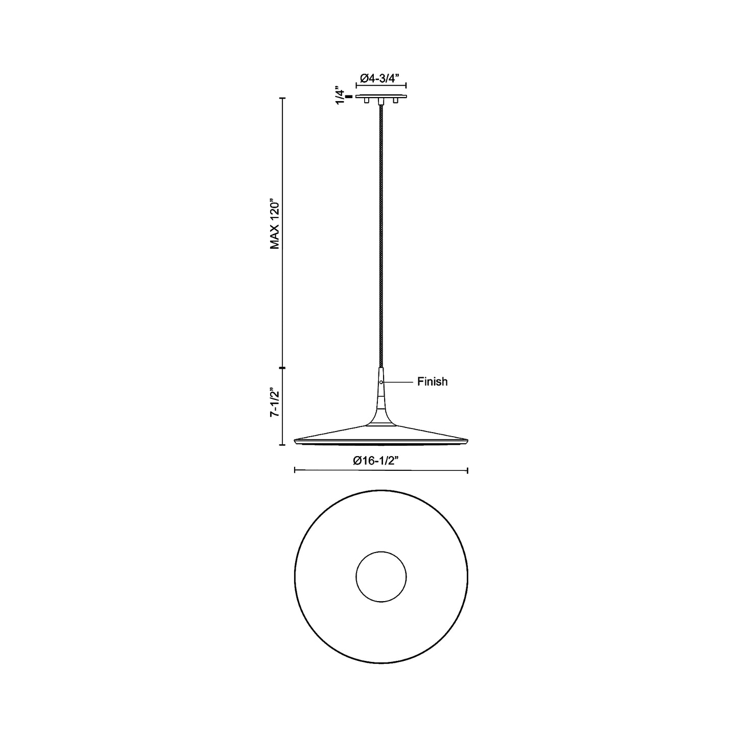 Disc LED Pendant Light - line drawing.