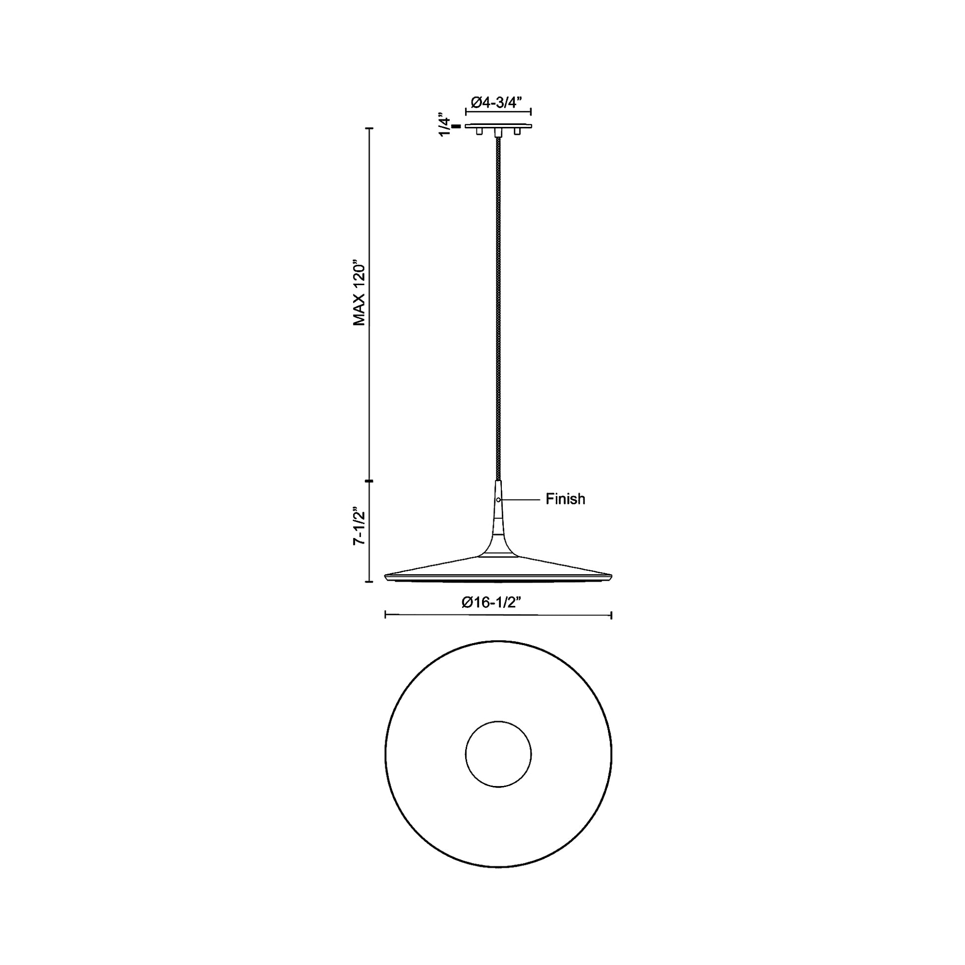 Disc LED Pendant Light - line drawing.