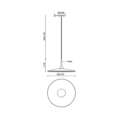 Disc LED Pendant Light - line drawing.