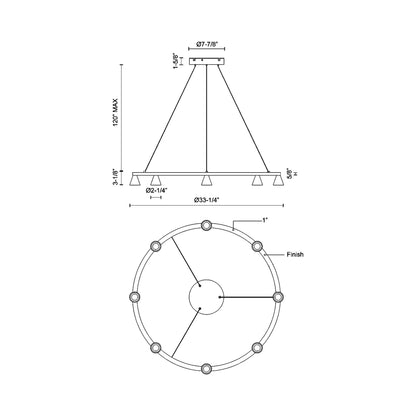 Dune LED Chandelier - line drawing.