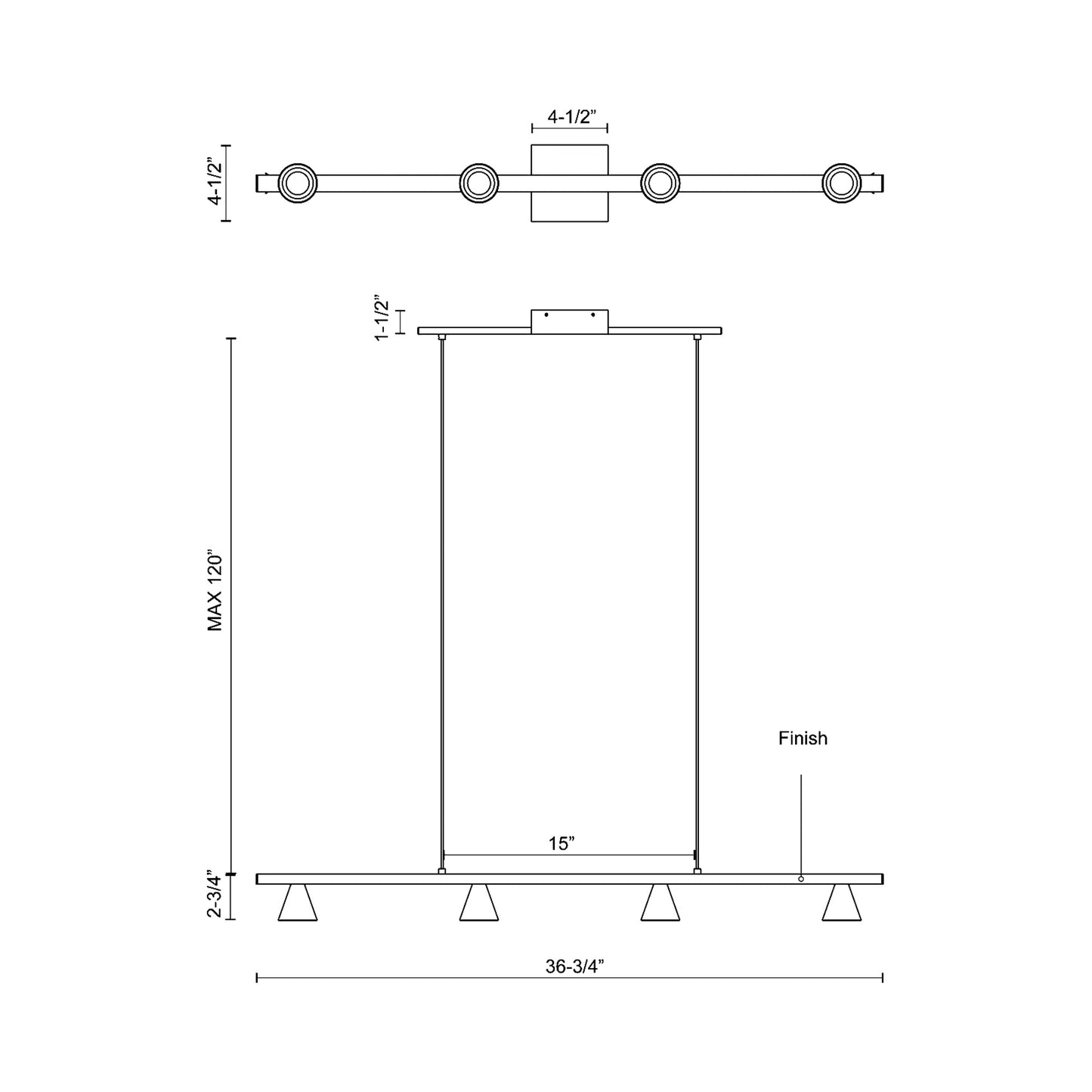 Dune LED Linear Pendant Light - line drawing.