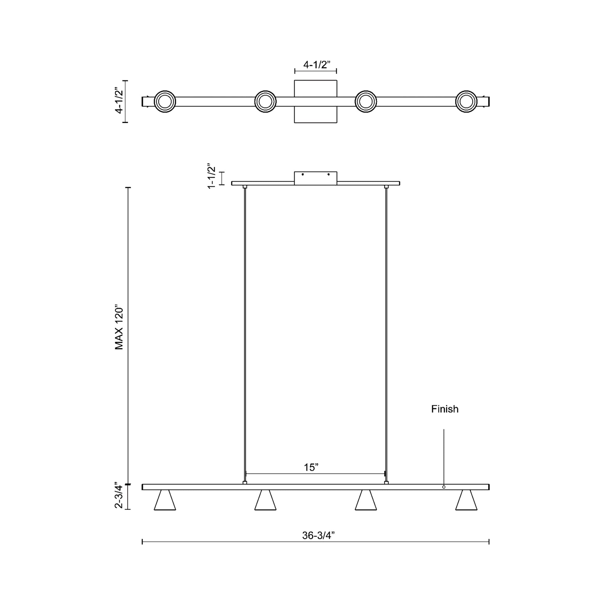 Dune LED Linear Pendant Light - line drawing.