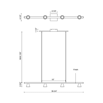 Dune LED Linear Pendant Light - line drawing.