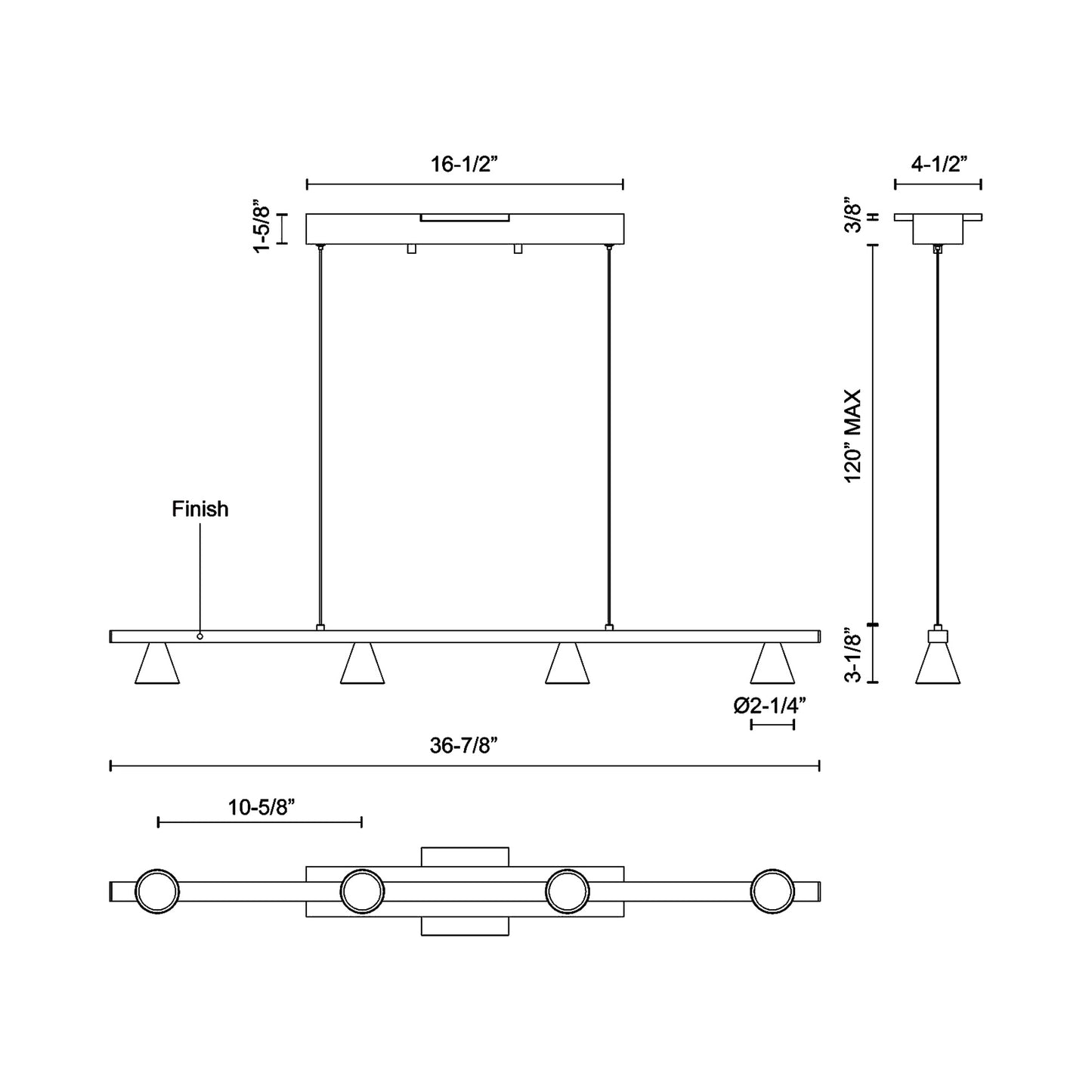 Dune LED Linear Pendant Light - line drawing.