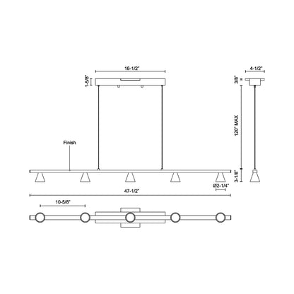 Dune LED Linear Pendant Light - line drawing.