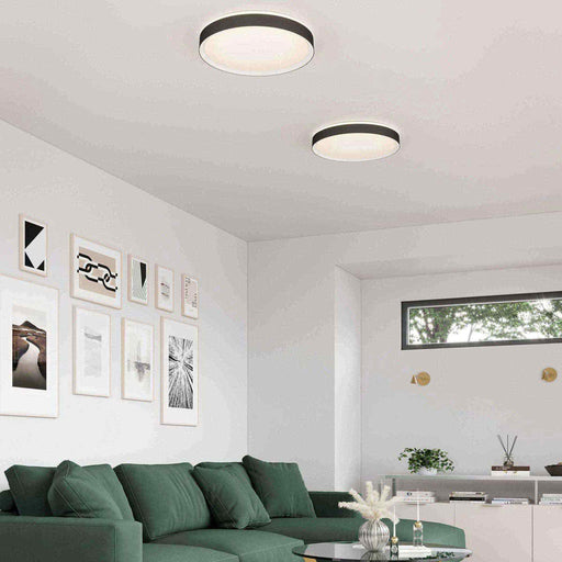 Essex LED Flush Mount Ceiling Light in living room.