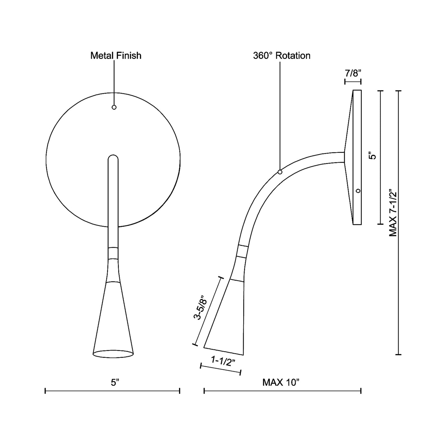 Eton LED Wall Light - line drawing.