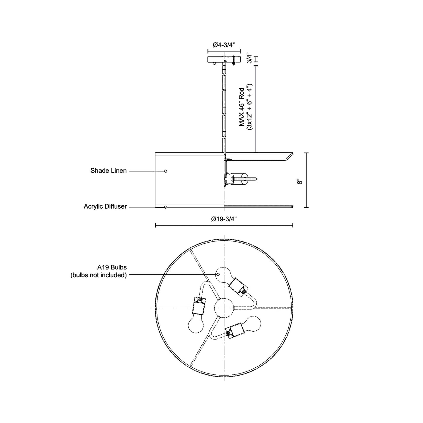 Gregory Pendant Light - line drawing.