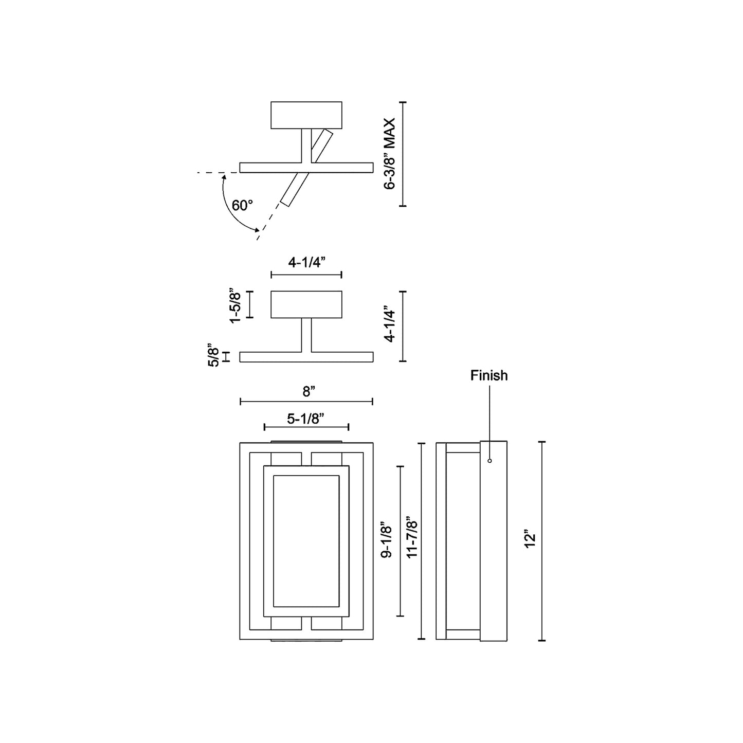 Mondrian LED Semi Flush Mount Ceiling Light - line drawing.