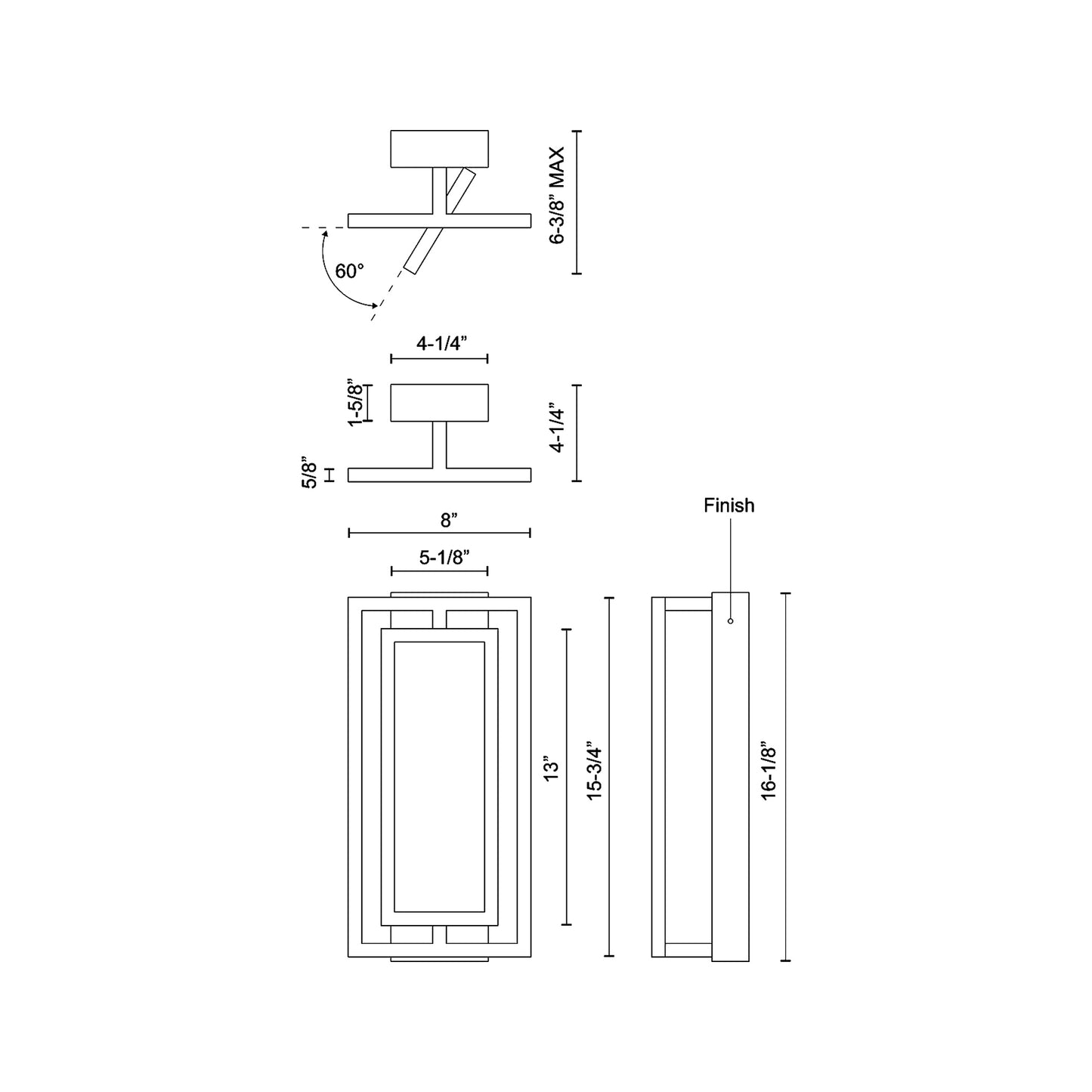 Mondrian LED Semi Flush Mount Ceiling Light - line drawing.
