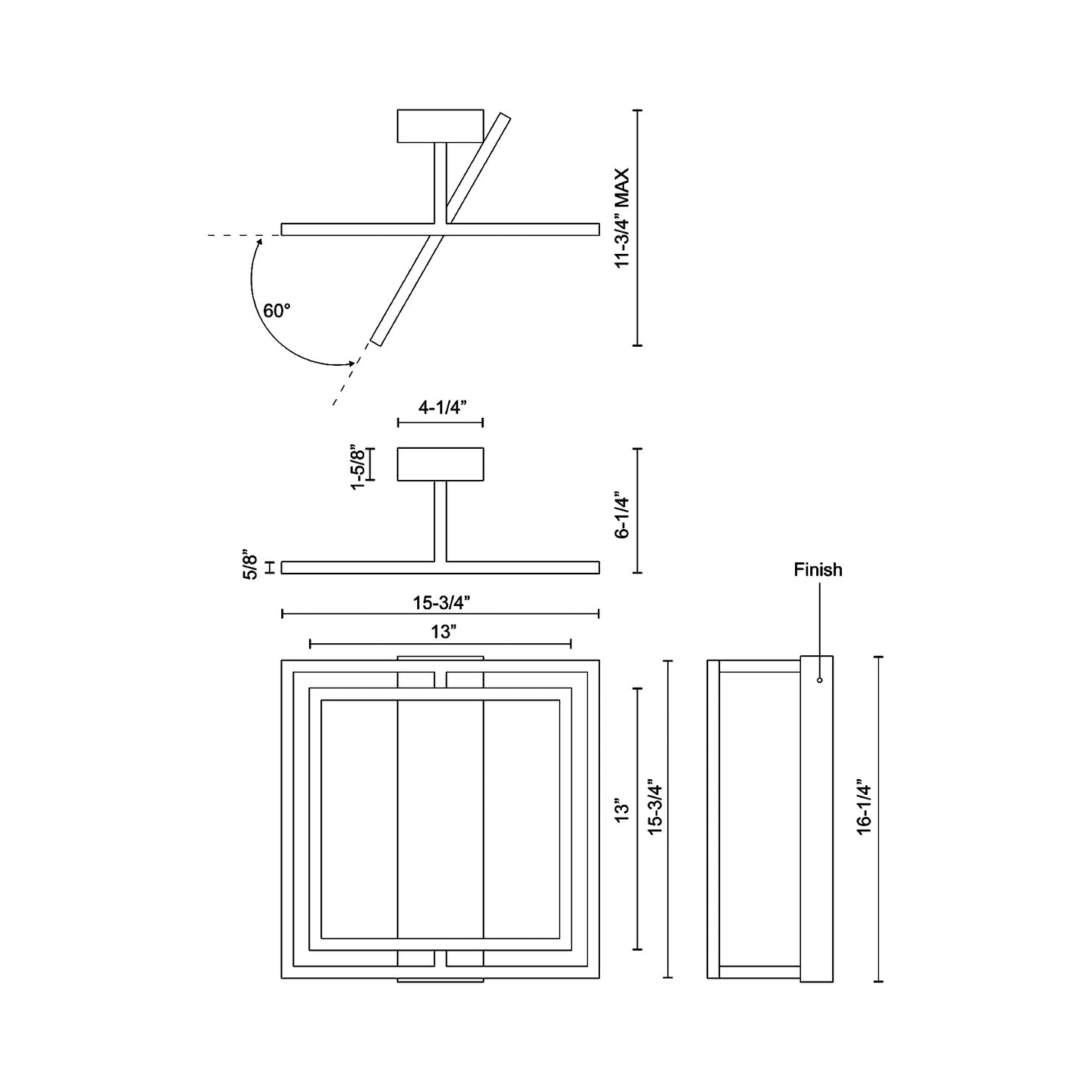 Mondrian LED Semi Flush Mount Ceiling Light - line drawing.