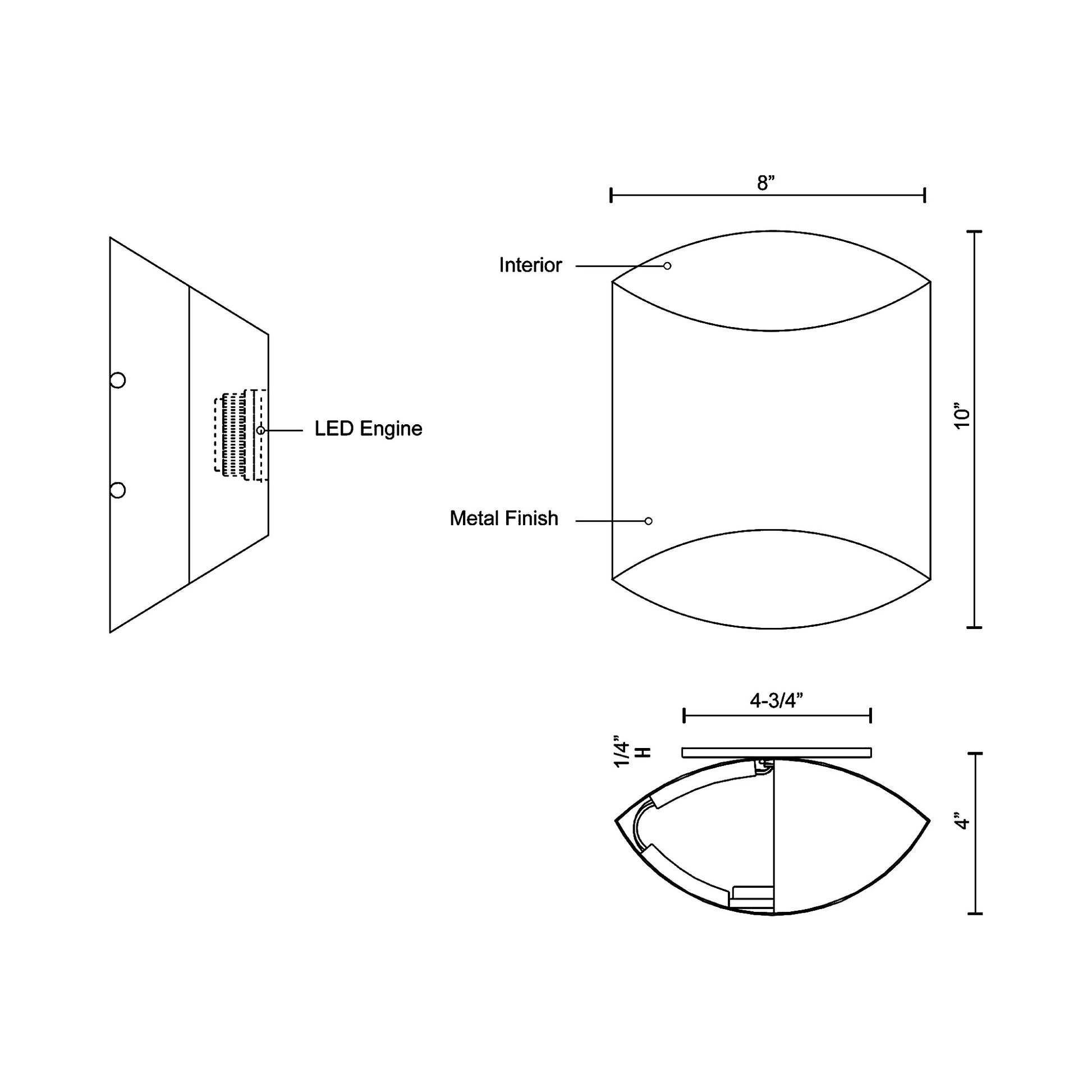 Preston LED Wall Light - line drawing.