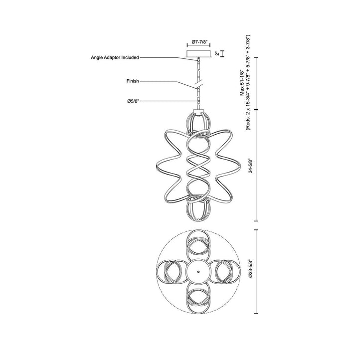 Synergy Vertical LED Pendant Light - line drawing.