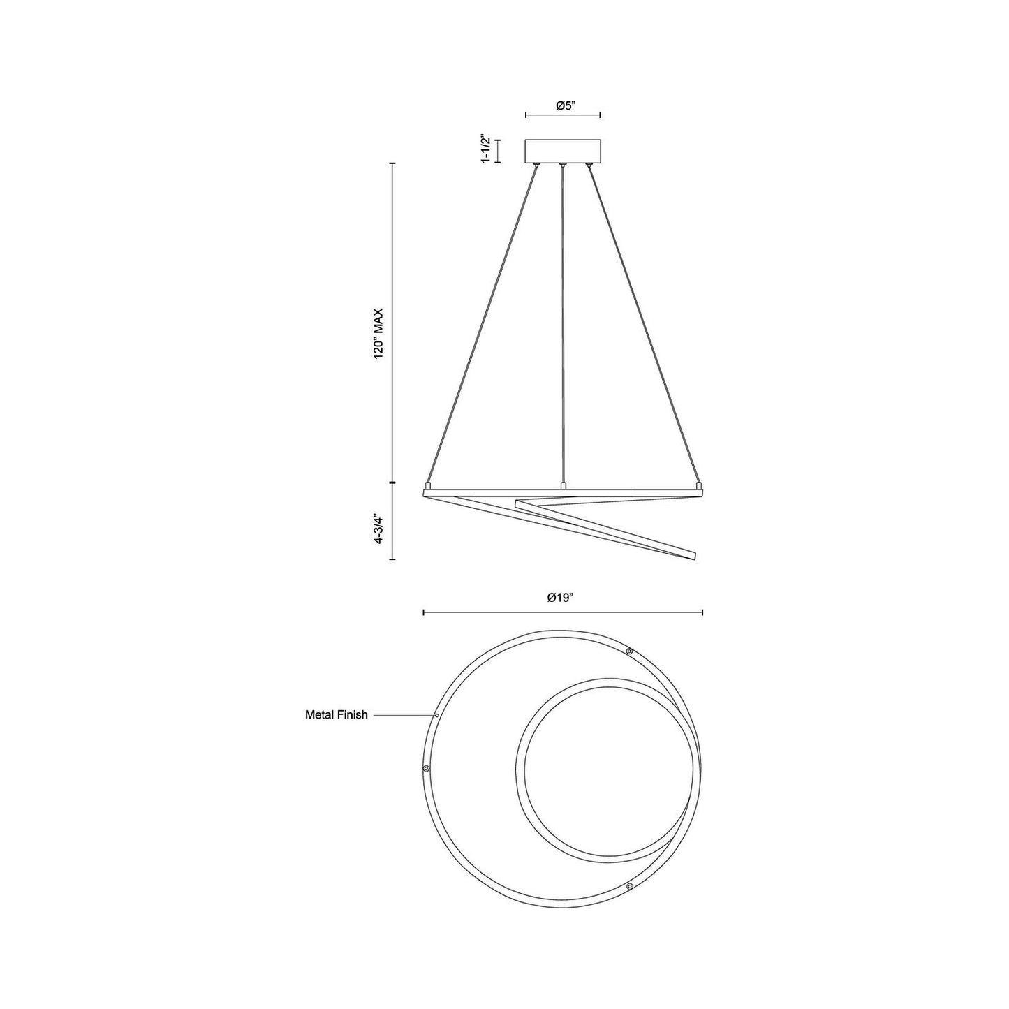 Twist LED Pendant Light - line drawing.