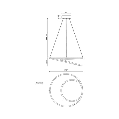 Twist LED Pendant Light - line drawing.