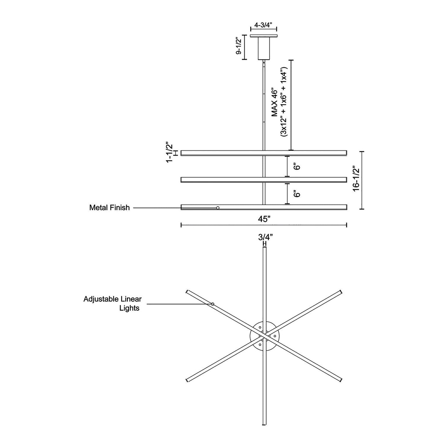 Vega LED Chandelier - line drawing.