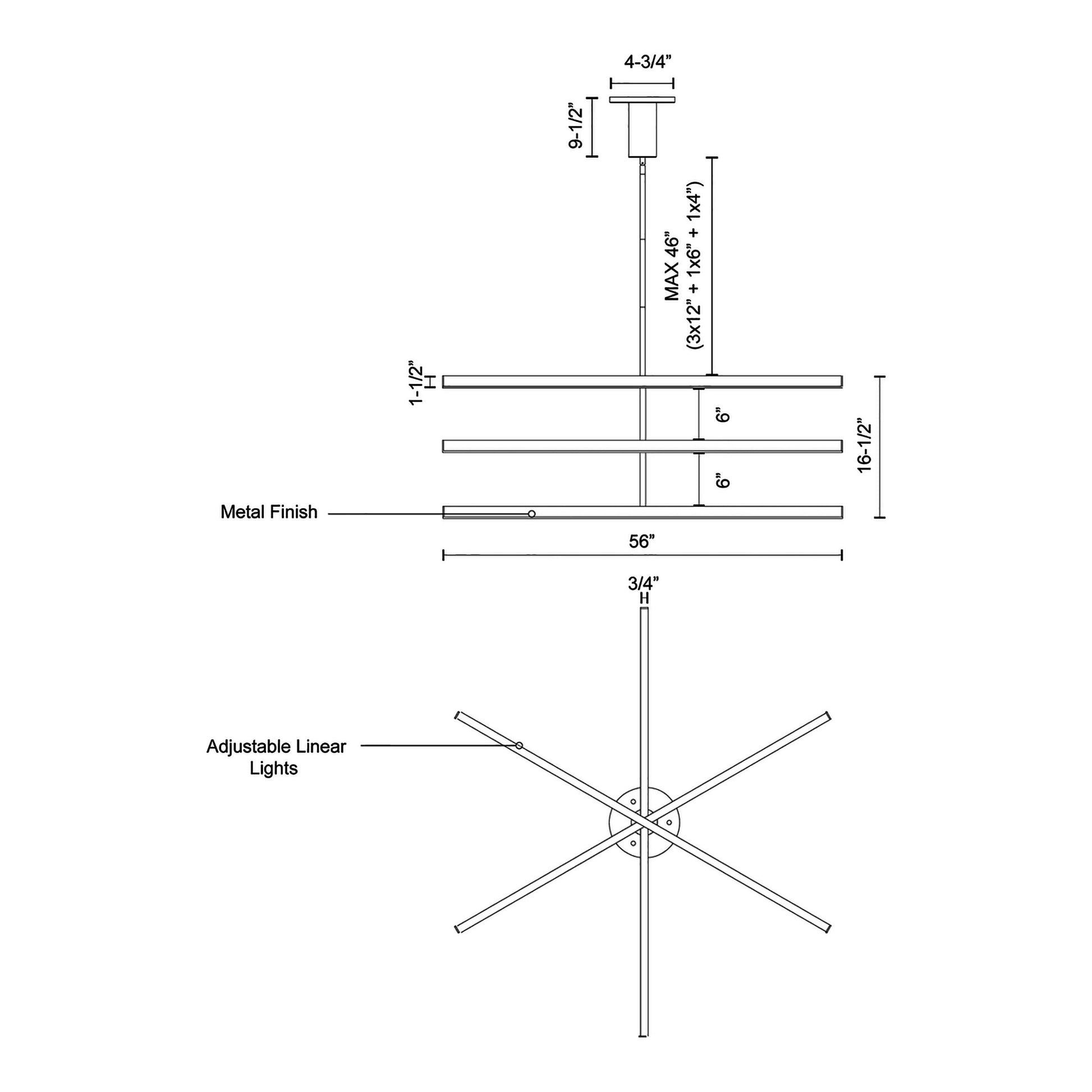 Vega LED Chandelier - line drawing.