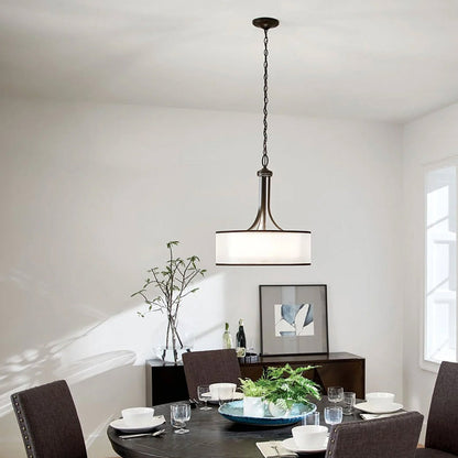 Lacey Drum Pendant Light in dining room.