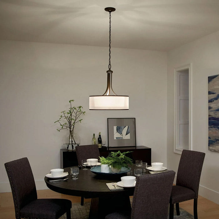 Lacey Drum Pendant Light in dining room.