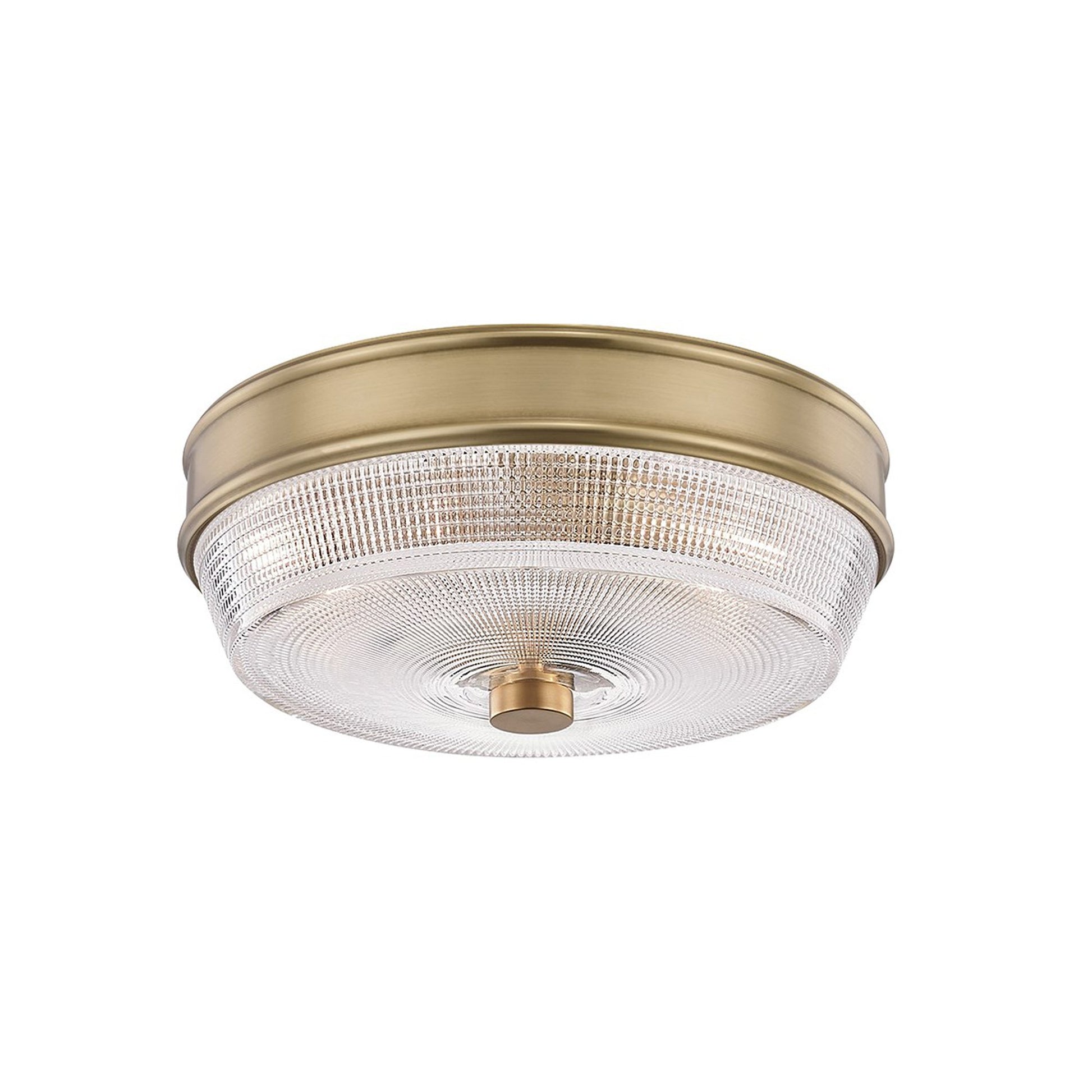 Lacey Flush Mount Ceiling Light in Aged Brass.