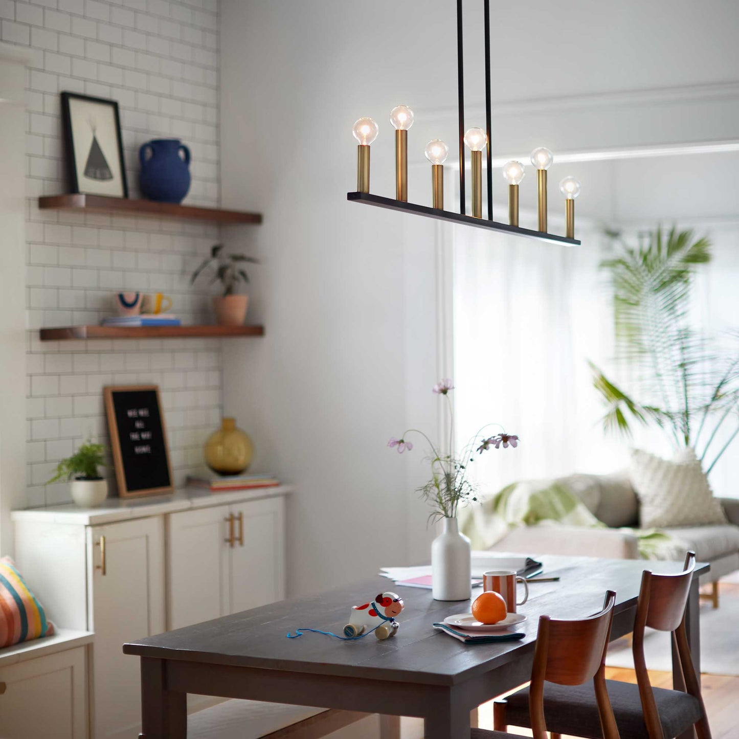 Lazlo Linear Pendant Light in dining room.