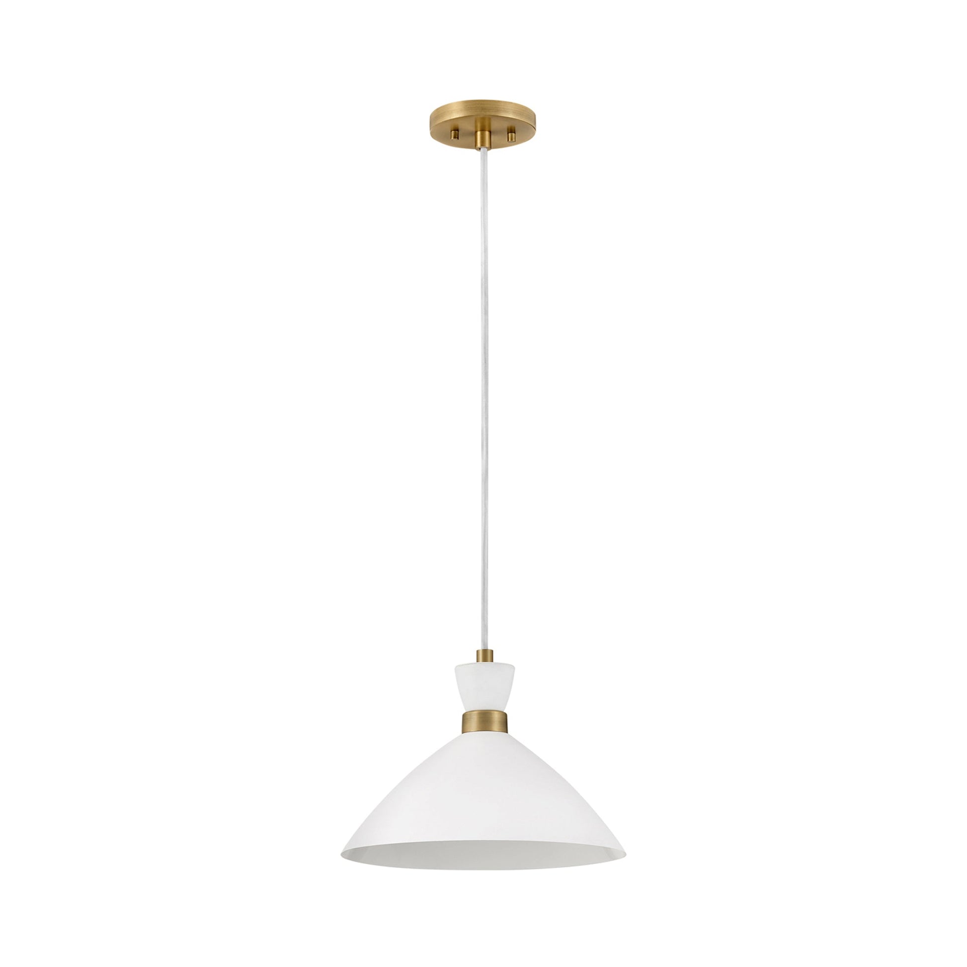 Simon Pendant Light in Matte White/Heritage Brass.