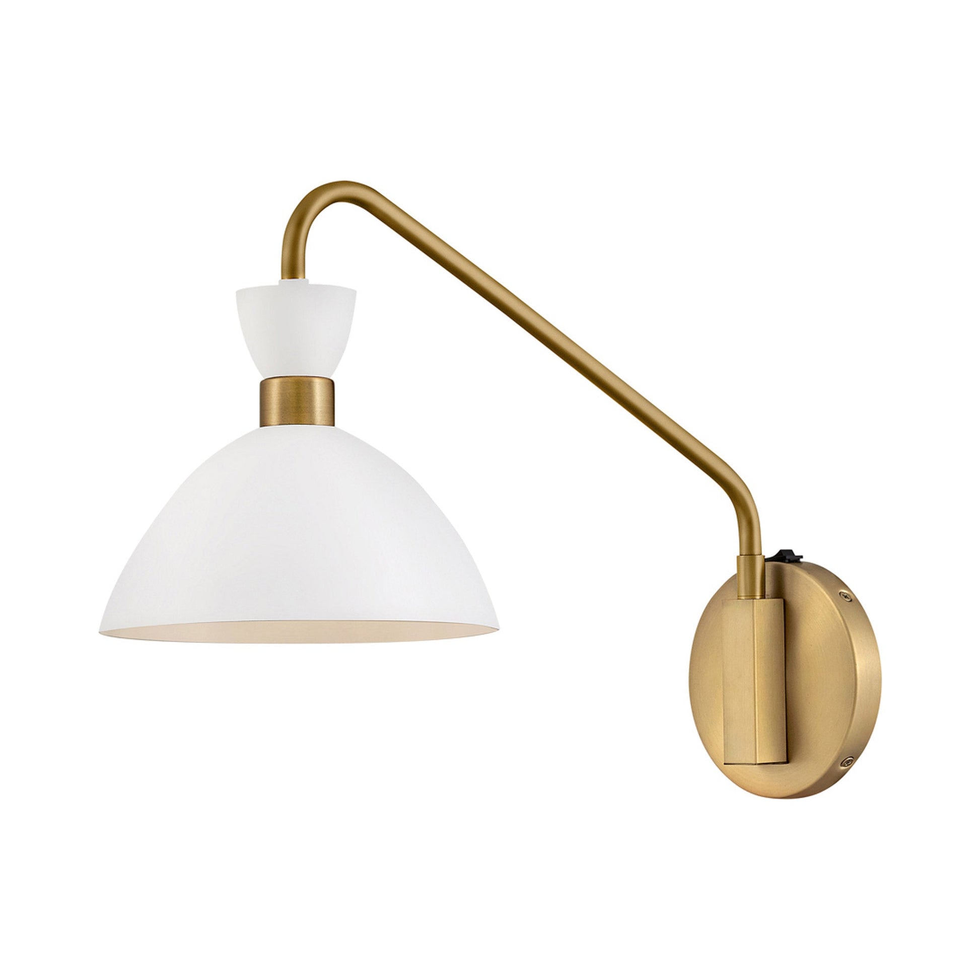 Simon Plug-In Wall Light in Matte White/Heritage Brass.