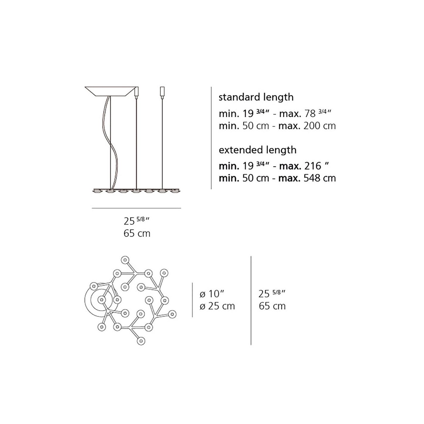 LED Net Circular Suspension Light - line drawing.