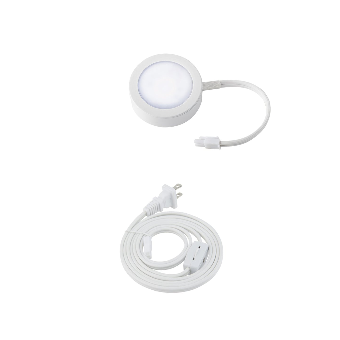 LED Puck Light with Single Lead Wire in White.