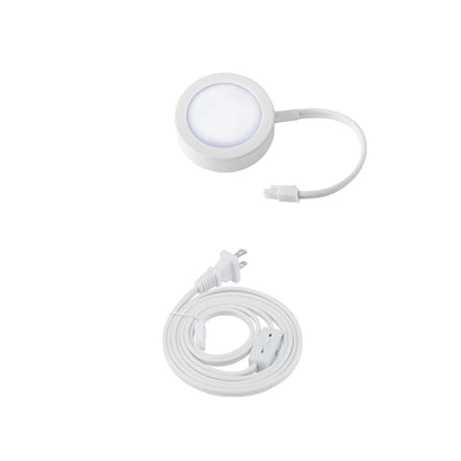 LED Puck Light with Single Lead Wire in White.