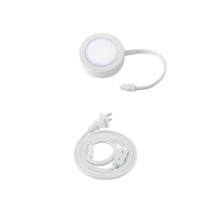 LED Puck Light with Single Lead Wire in White.