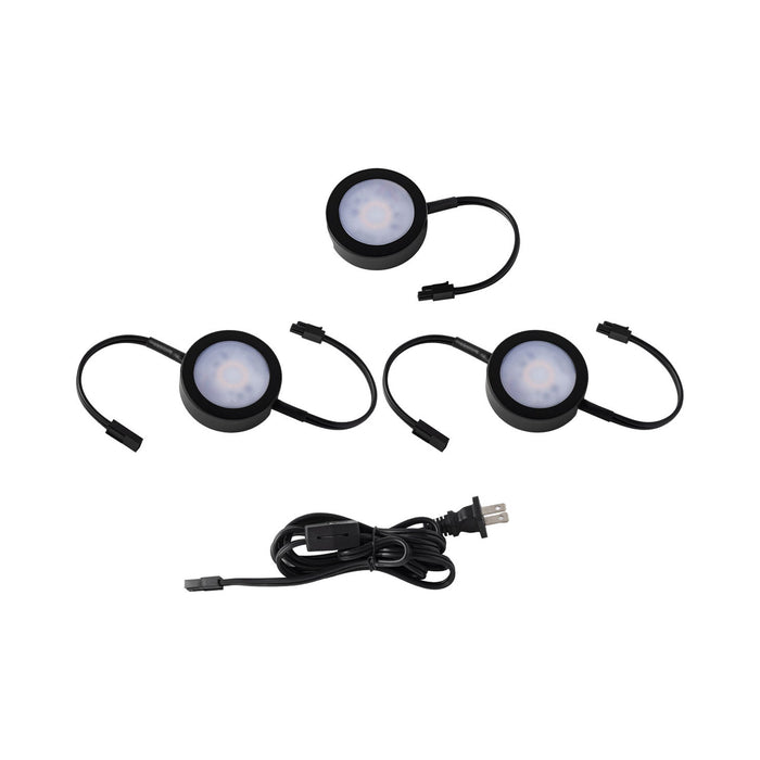 LED Undercabinet Puck Light in Black (2 Double Wire Lights, 1 Single Wire Lights with Cord).