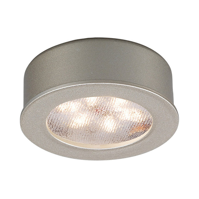 LEDme Round LED Button Light in Brushed Nickel.