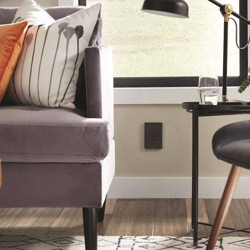 adorne® Full-Size, A/A USB Outlet in living room.