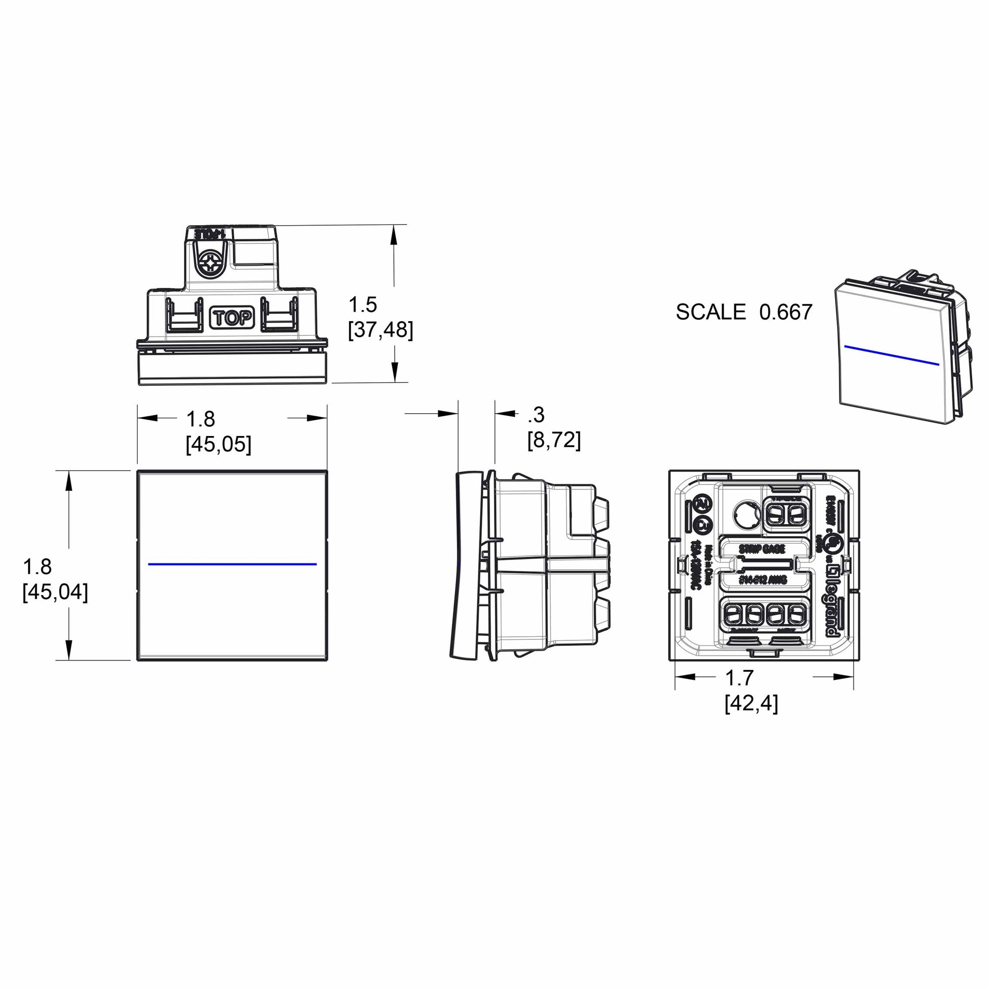 adorne® Paddle Switch - line drawing.