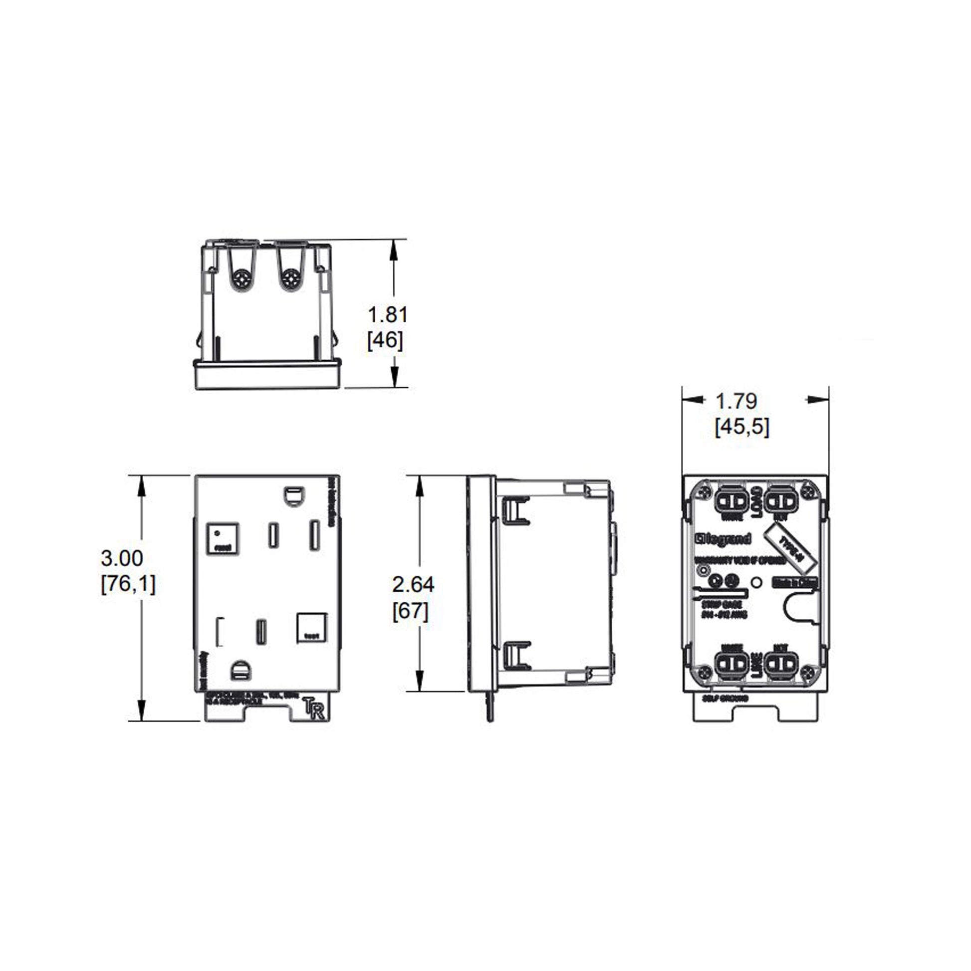 adorne® Tamper-Resistant PLUS GFCI - line drawing.