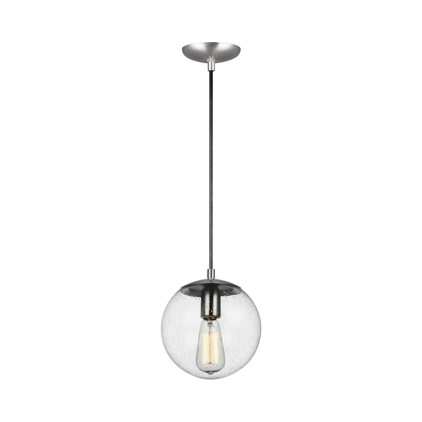 Leo Pendant Light in 8"/Incandescent/Satin Aluminum / Clear Seeded.