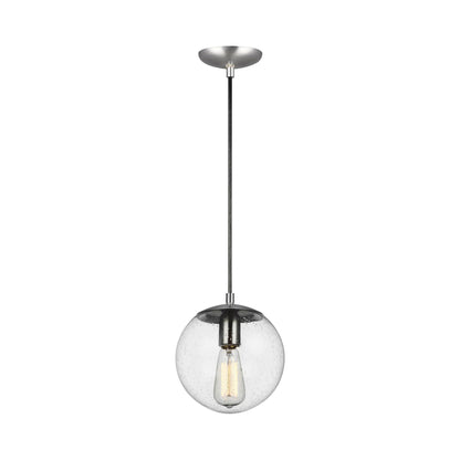 Leo Pendant Light in 8"/Incandescent/Satin Aluminum / Clear Seeded.